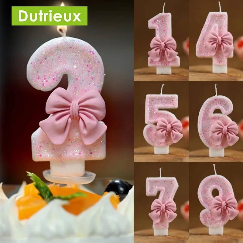 Mariposa rosa brillo número 0-9 velas de cumpleaños adornos para tarta cumpleaños boda cumpleaños pasteles digitales decoración de postre