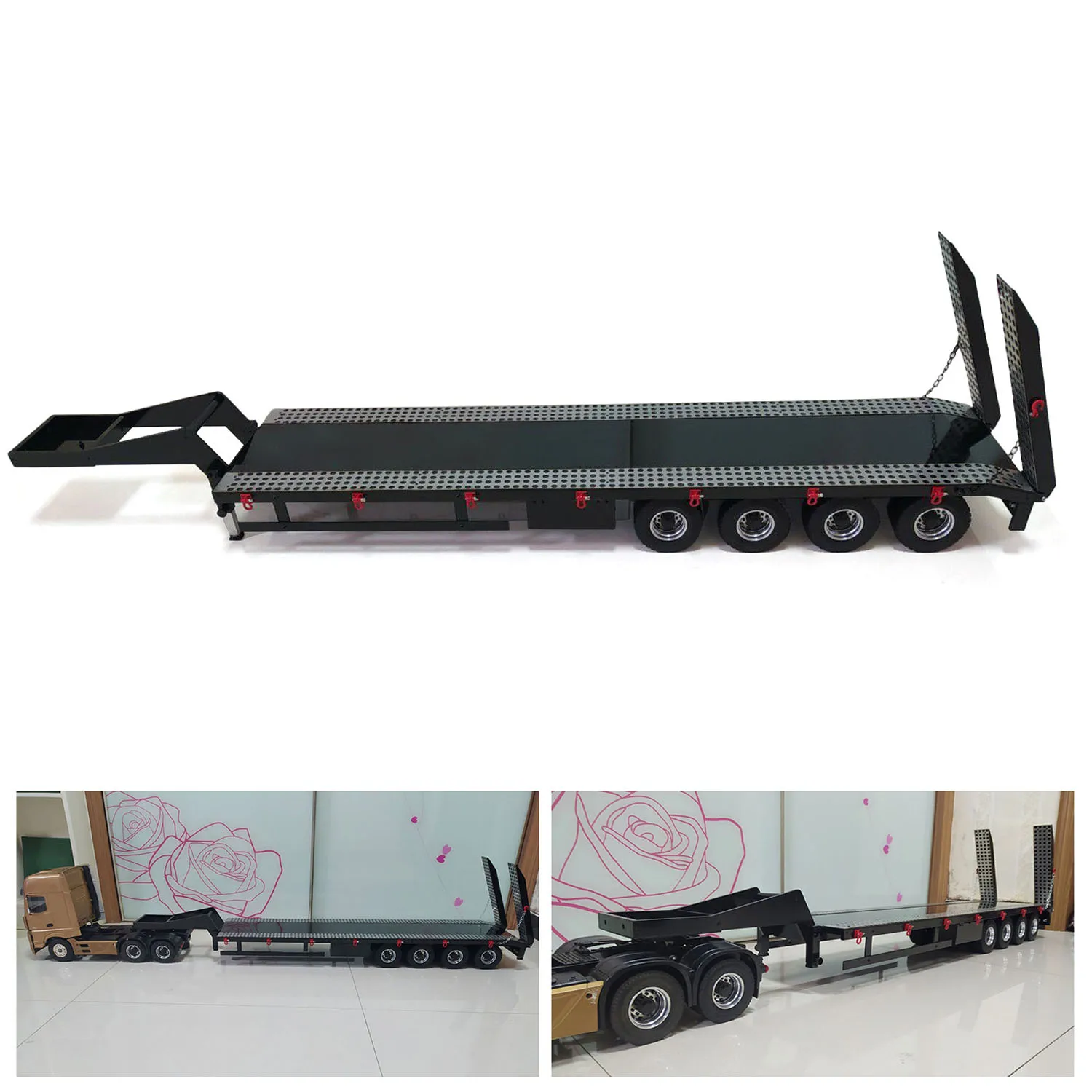 1/14 Spare Parts Semi-trailer Metal 4 Axles Painted Finished Trailer for RC Tractor Truck Remote Contro Car TH23237