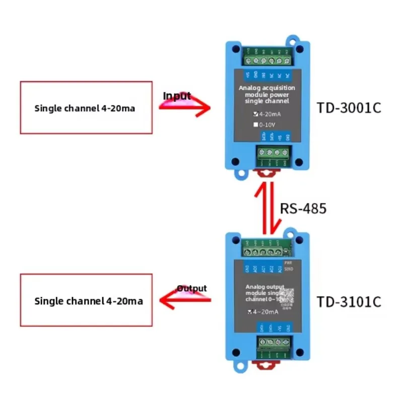 Data Acquisition Module 4-20mA to RS485 Converter with Modbus RTU Protocol for PLC Sensor DC 24V