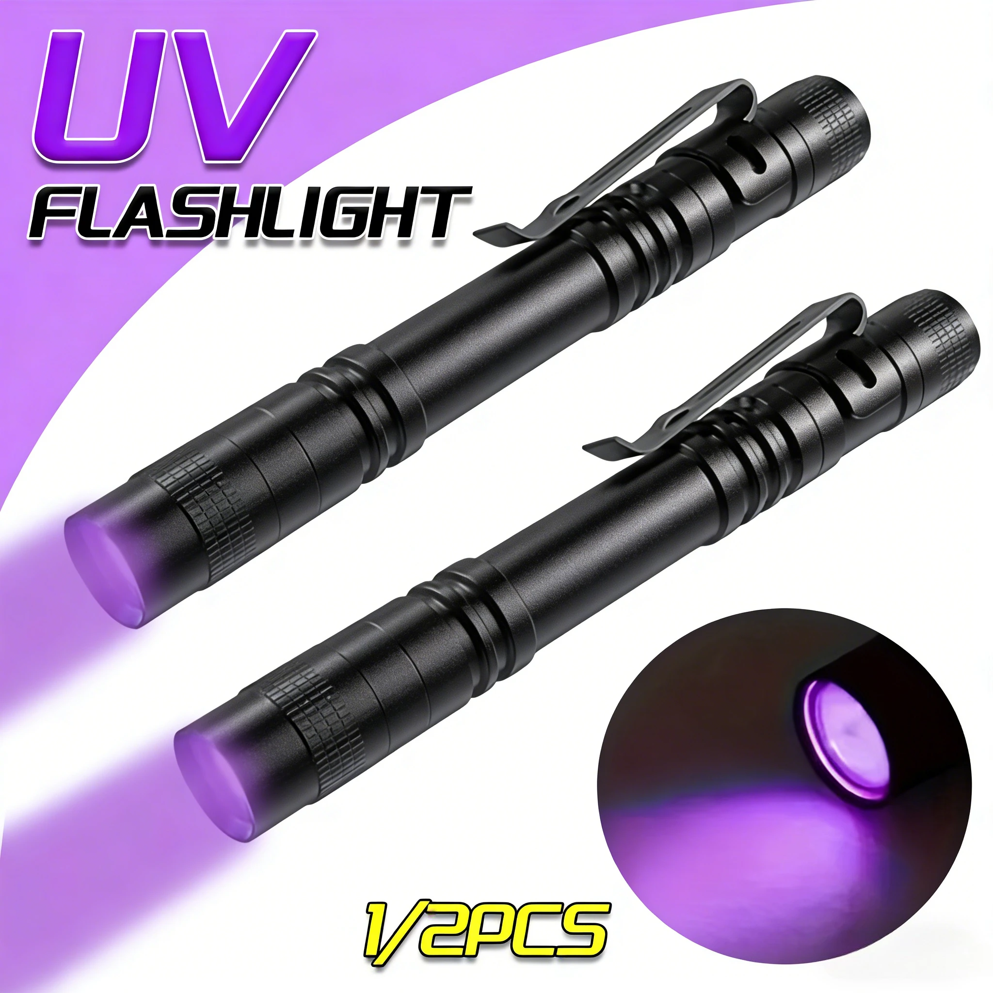 1-5PCS 395nm UV Led Flashlight Ultraviolet Torch Lgiht With Pen Clip Portable Violet Light Pet Urine Scorpion Detector UV Lamp