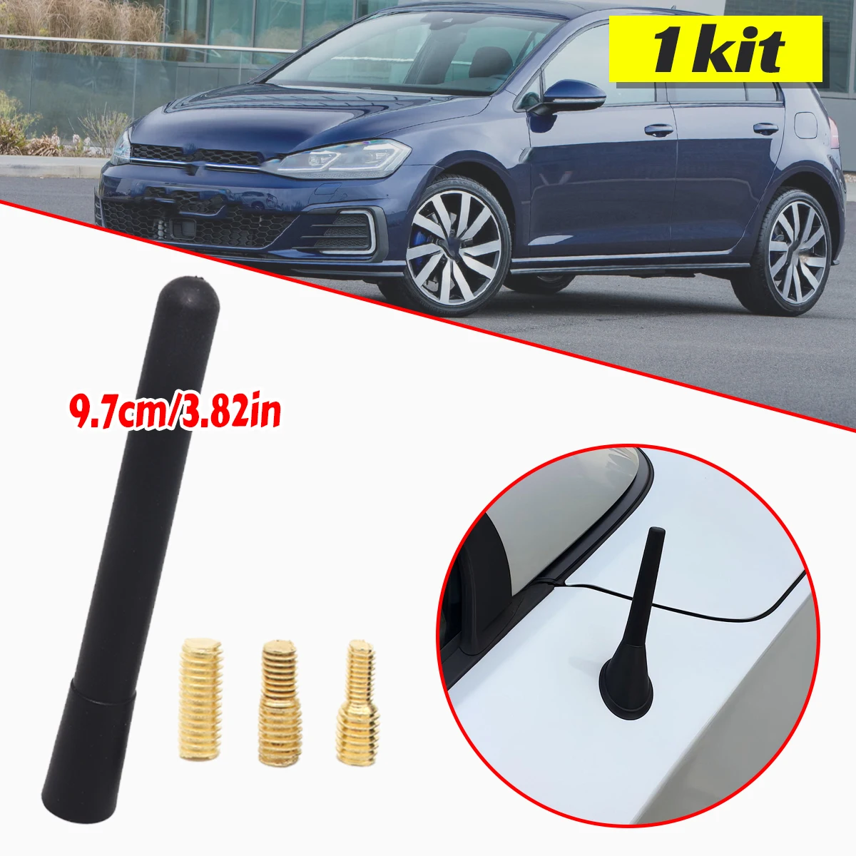 

Universal AM/FM Bee Sting Stubby Aerial Mast Antenna Radio Roof Mount Sport Short Rod 9.7cm/3.82in Spare Parts Accessories Set