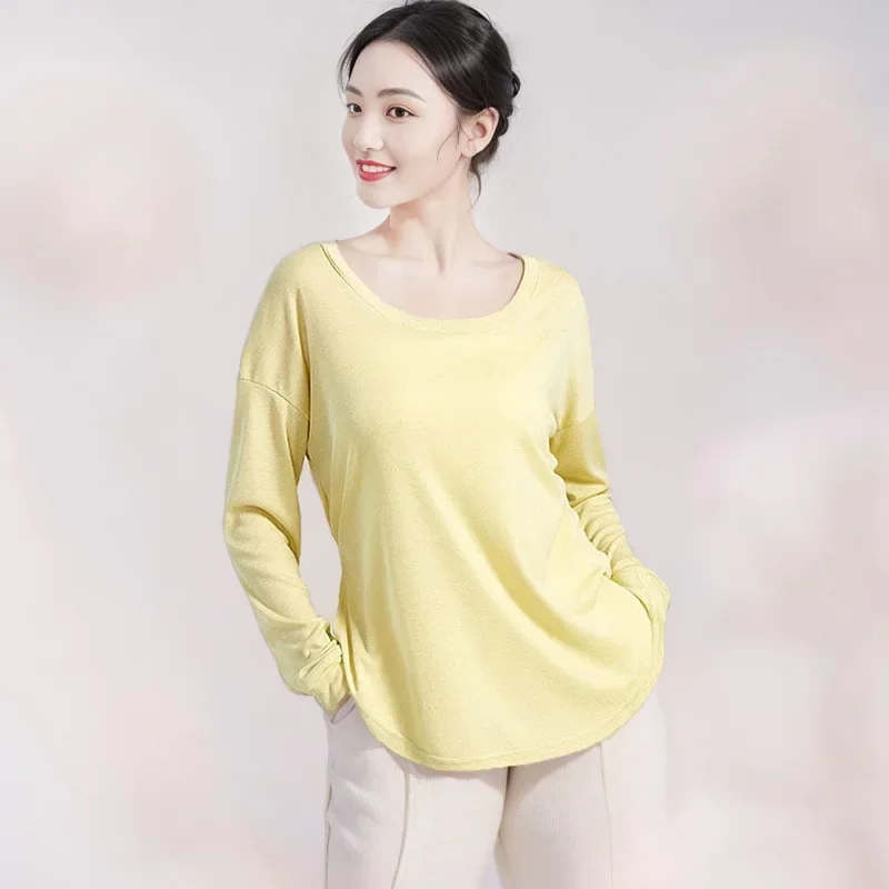 ملابس الرقص الحديثة فضفاضة كبيرة الحجم طويلة الأكمام أعلى الرقص الصيني ممارسة الكلاسيكية دعوى الإناث الكبار الصيف