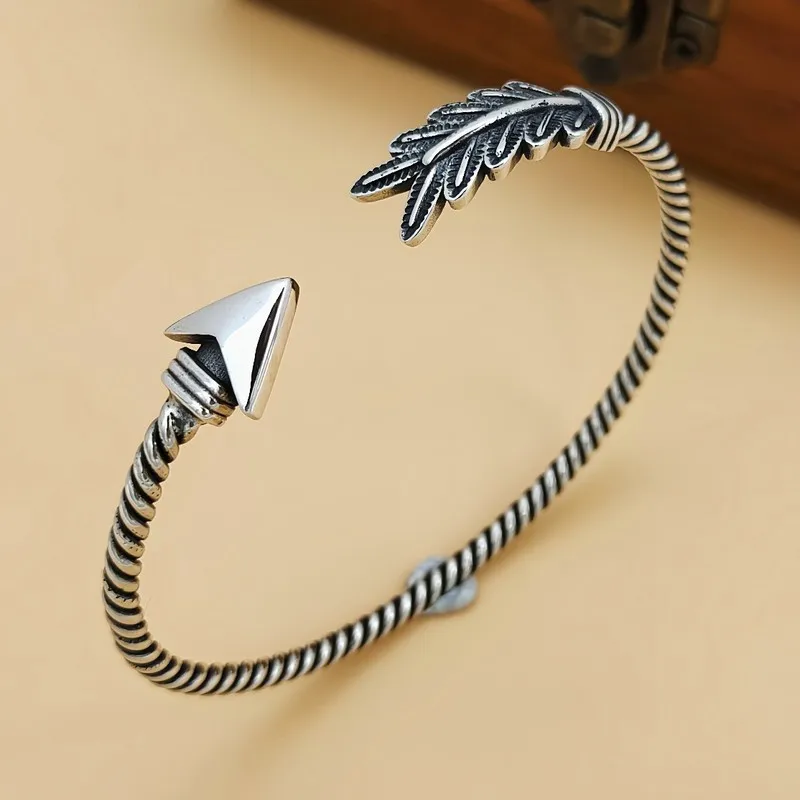 S925 Sterling Silver Jewelry Men And Women, Indian Style Open , Vintage Bracelet