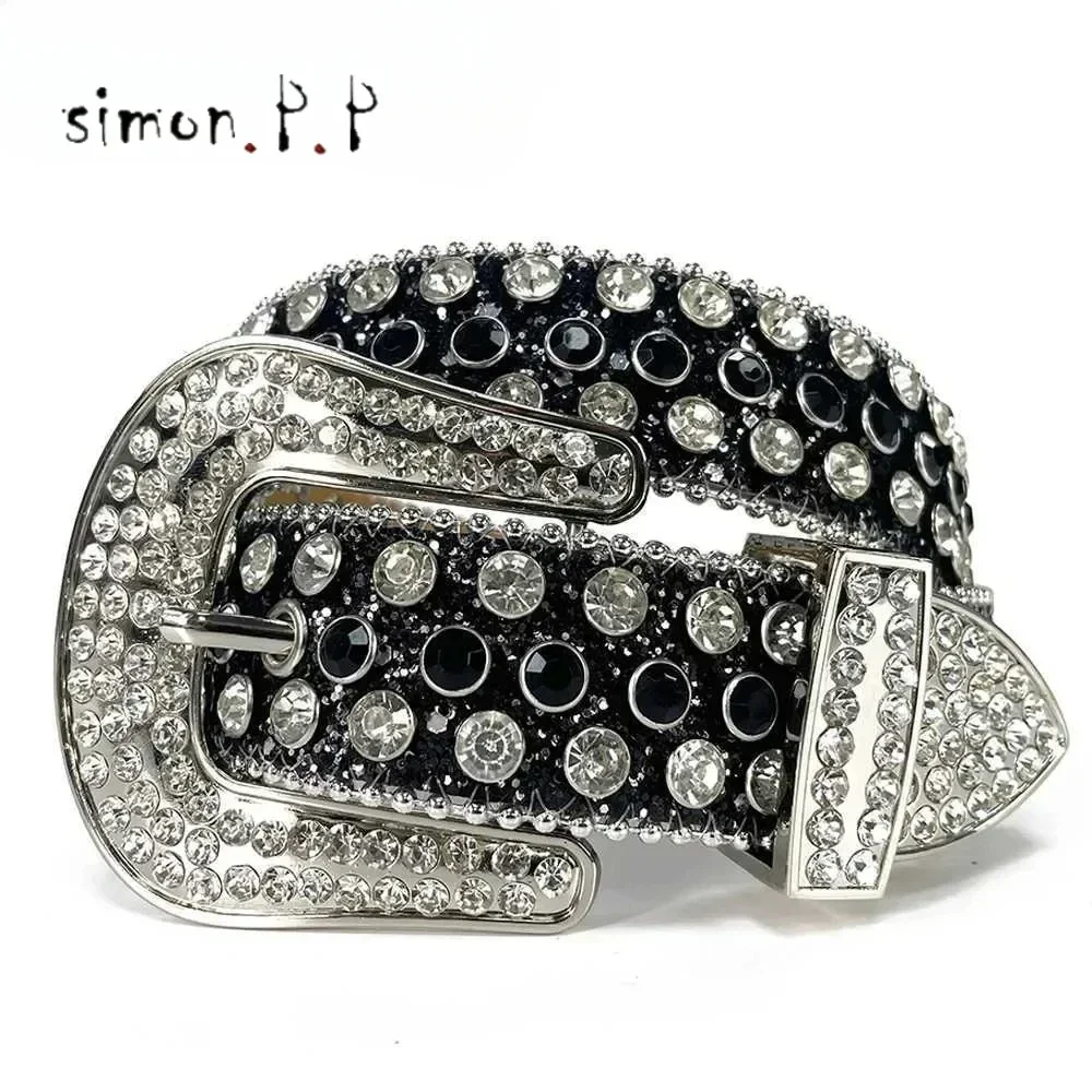 

Belts Western style punk Rhinestone womens belt high-quality shiny diamond crystal screw belt denim womens Q240401