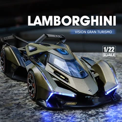 Lambos Vision-modelo de aleación de Gran Turismo V12 GT, 1:22, sonido fundido a presión, cola de elevación de carreras, rueda de coche caliente, regalos para niños