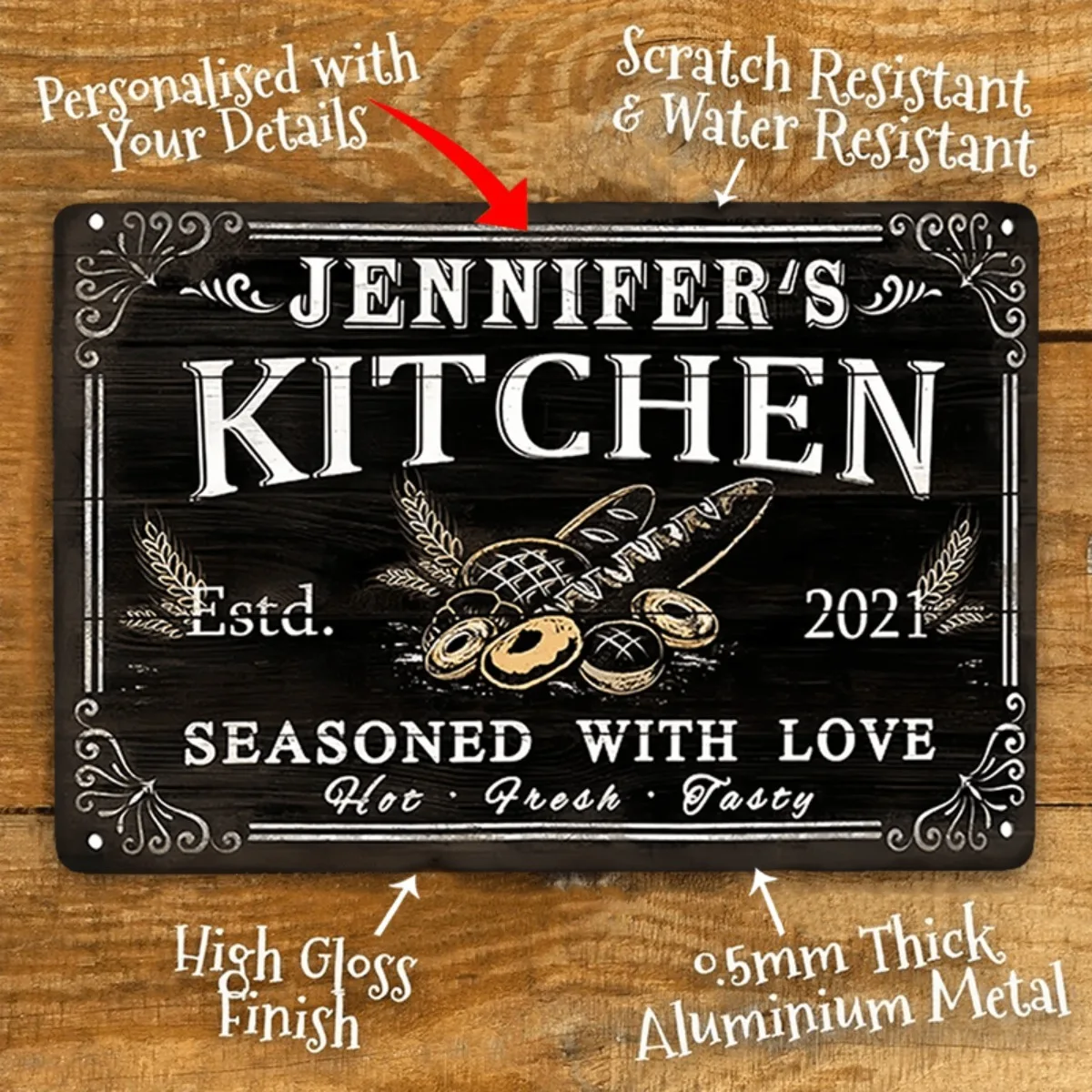 CIFbuy Customizable 2D Vintage Aluminum Sign 8x12In, Personalized Text Retro Wall Plaque for Kitchen Diner Home Decor
