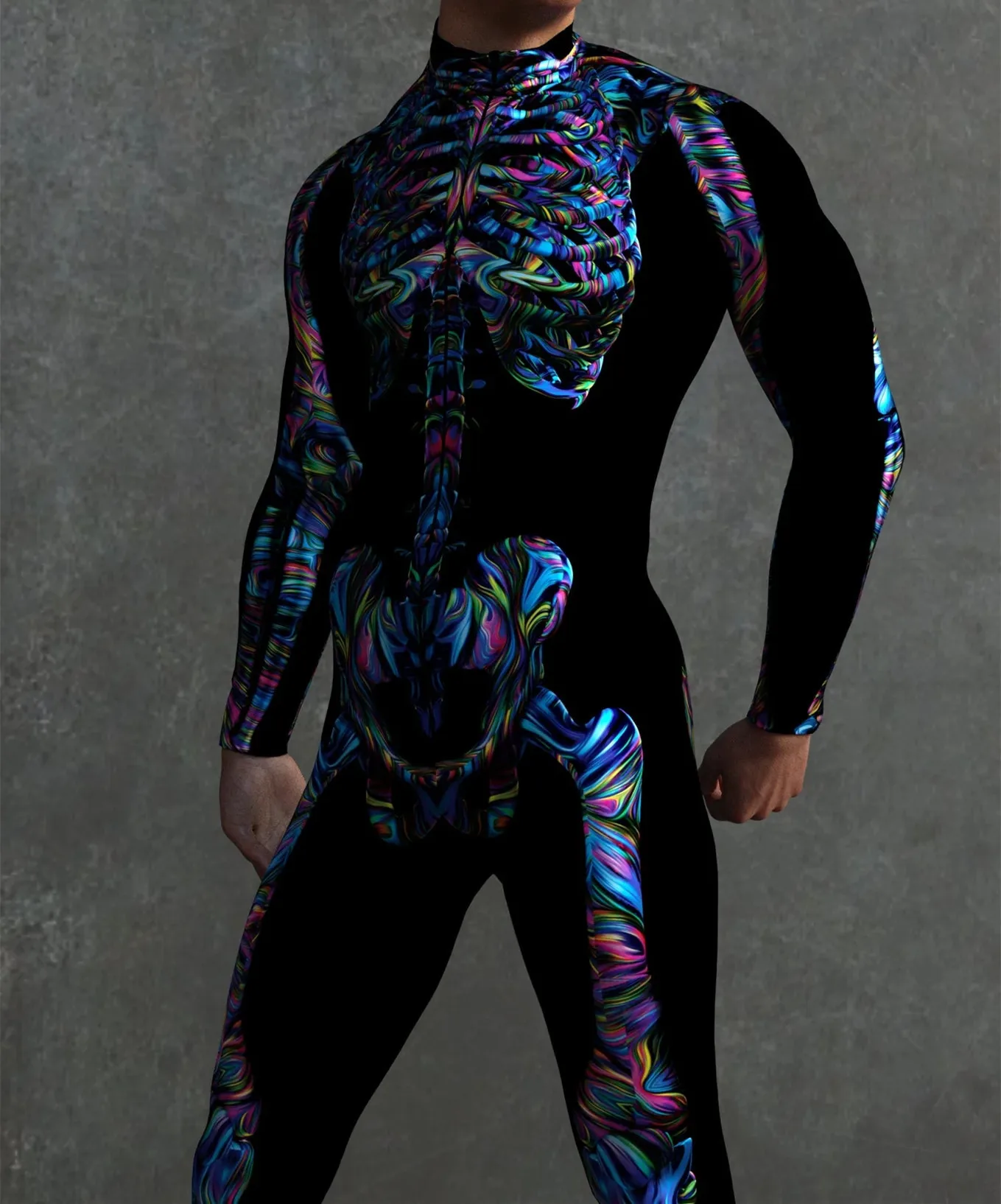 Halloween Skinny Damen Bedruckter Bunter Totenkopf Cosplay Jumpsuit Cyberpunk Zentai Anzug Karnevalsparty Aerial Performance Bodysuits – Detail 18