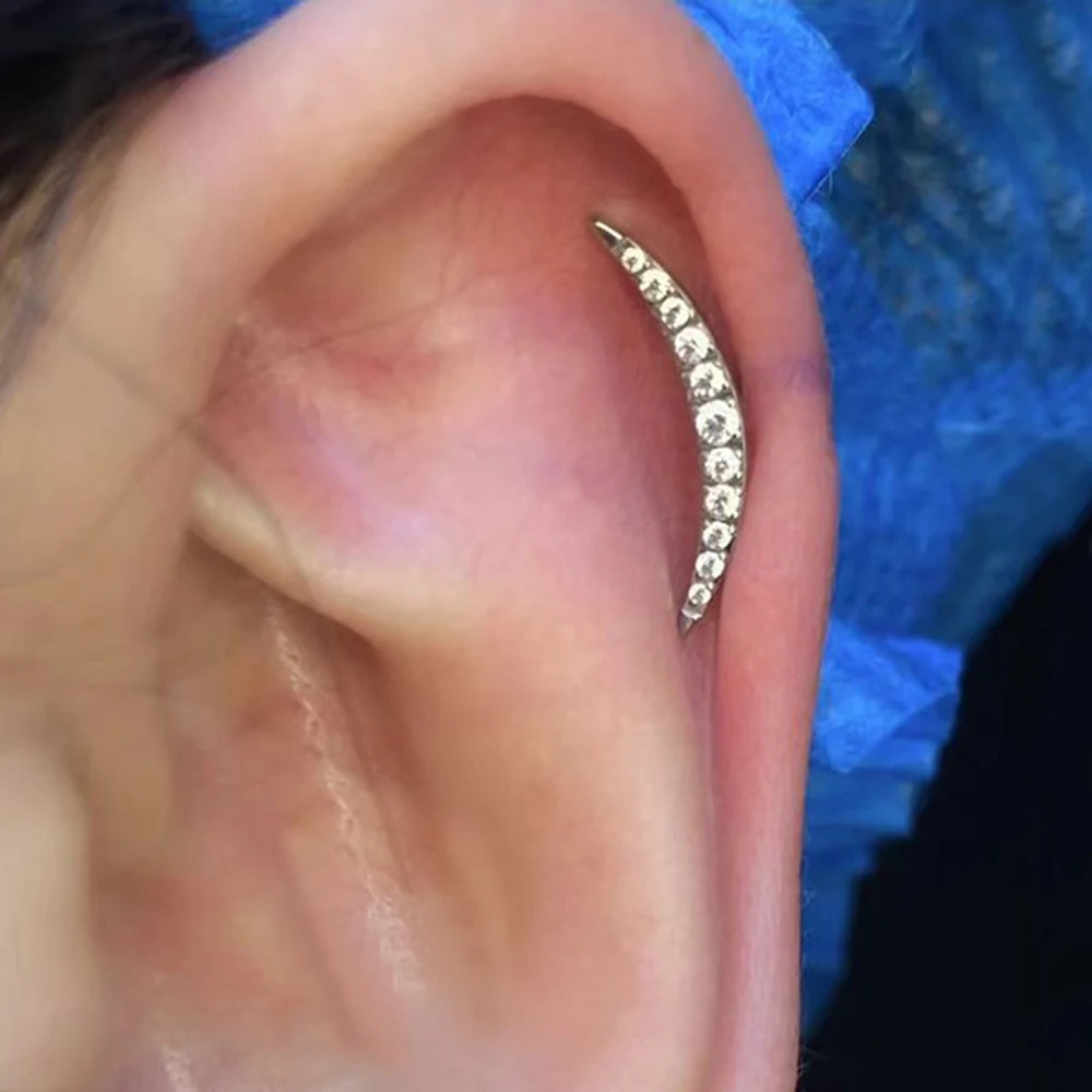 1PC Shiny Zircon Different Style CZ Paved Curved Flat Back Inner Screw Lip Nose Ear Cartilage Tragus Rook Conch Piercing Earring