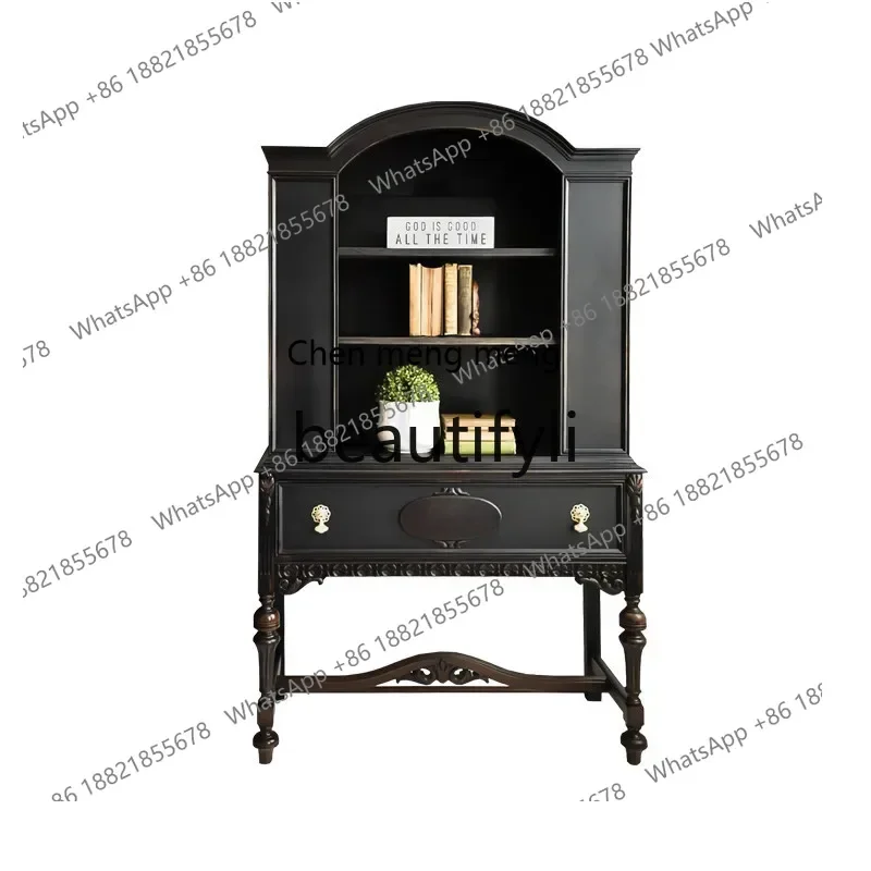 

HFrench retro, solid wood dining side cabinet, decoration against the wall, American light luxury simple home display cabinetH