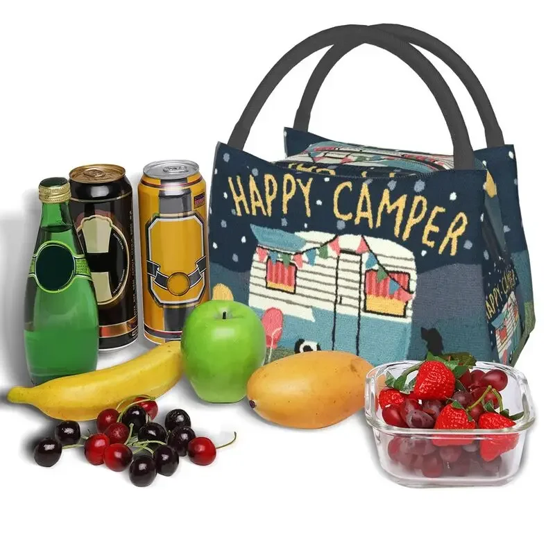 Viagem de Aventura-Happy Campers Lunch Bags Isolados para Mulheres, Cartoon RV, Camping, Cooler, Thermal Food Box, Trabalho, Viagem