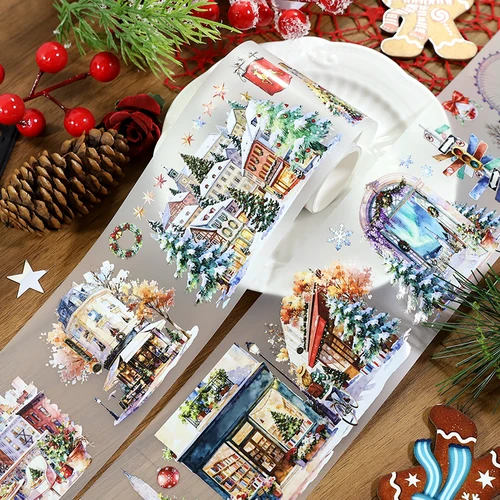 Imagen 2 del producto Cinta Adhesiva Decorativa PET de 70mm*200cm con Diseño Vintage de Luces de Ciudad, Material Creativo para Manualidades, Diario, Collage y Scrapbooking