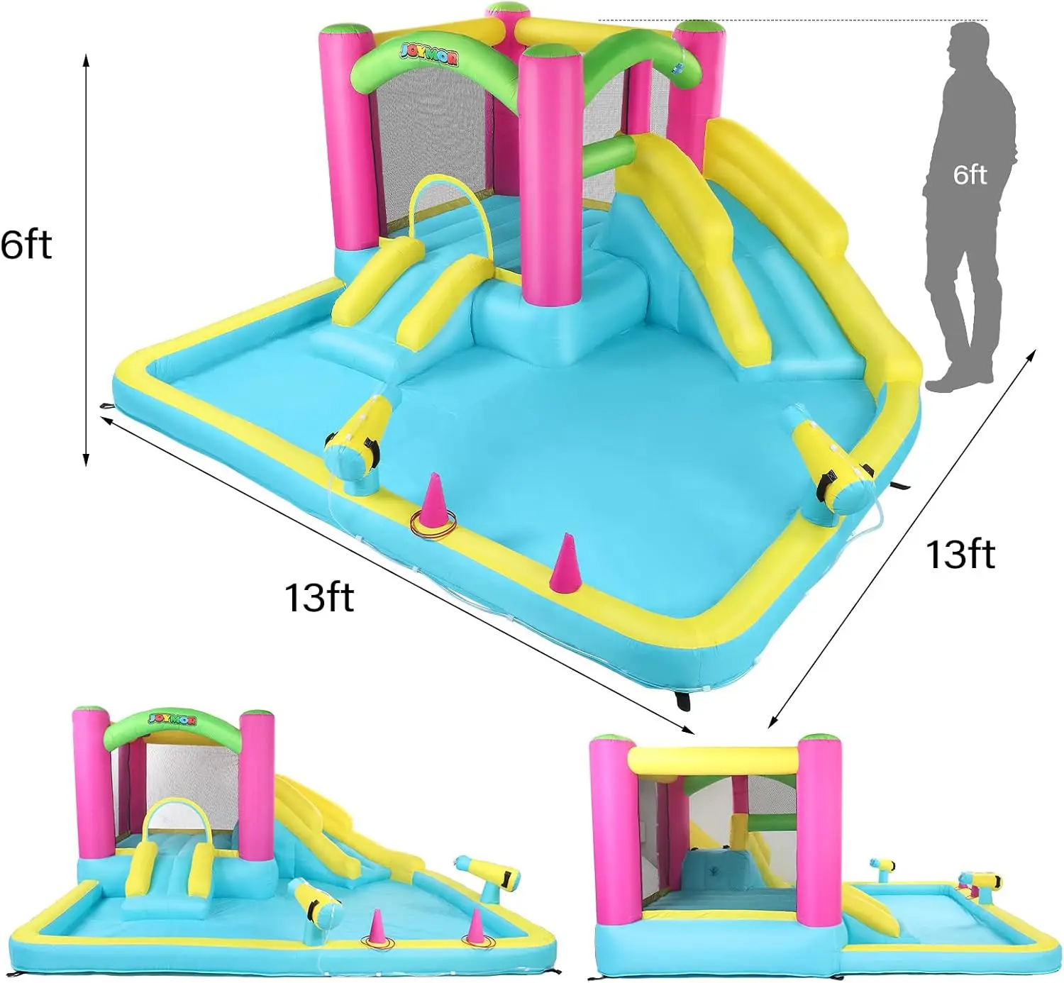 Inflatable Bounce House with Double Water Slide for Kids Toddler Age 3-10, Splash Pool Water Cannons, Ring-Toss Games for Outdoo view 6