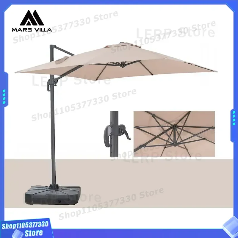 Solar Powered Cantilever Umbrella with LED Lights Outdoor Garden Parasol Heavy Duty Base Sun Shade Patio Furniture for Yard