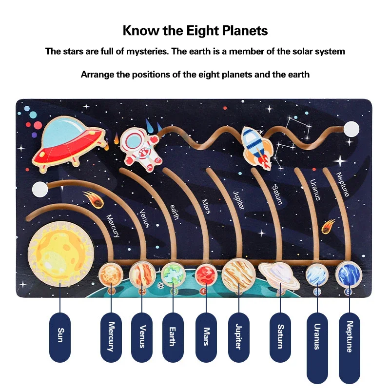 나무 태양계 인지 게임 다채로운 태양 지구 우주 9 행성 과학 장난감, 어린이 훈련 교육 장난감 선물