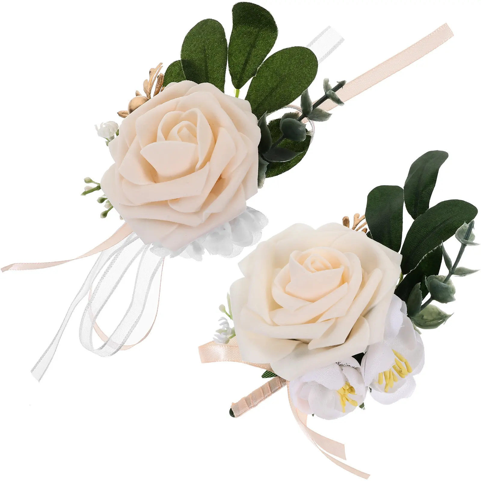

1Set Wrist Flower Boutonniere Set Artificial Flower Corsage Bride Groom Wedding Party Decoration Corsage Wristlet Bracelet