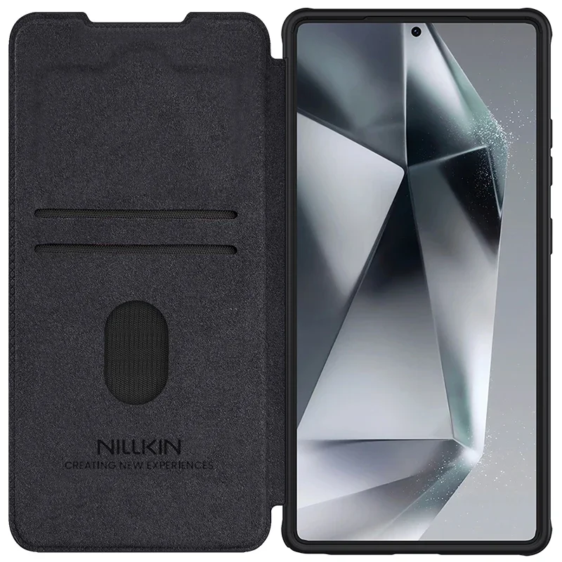 Capa de couro NILLKIN para Samsung Galaxy S25, S25 Plus, S25 Ultra, Slide de lente comercial, proteção de câmera, capa traseira estilo flip