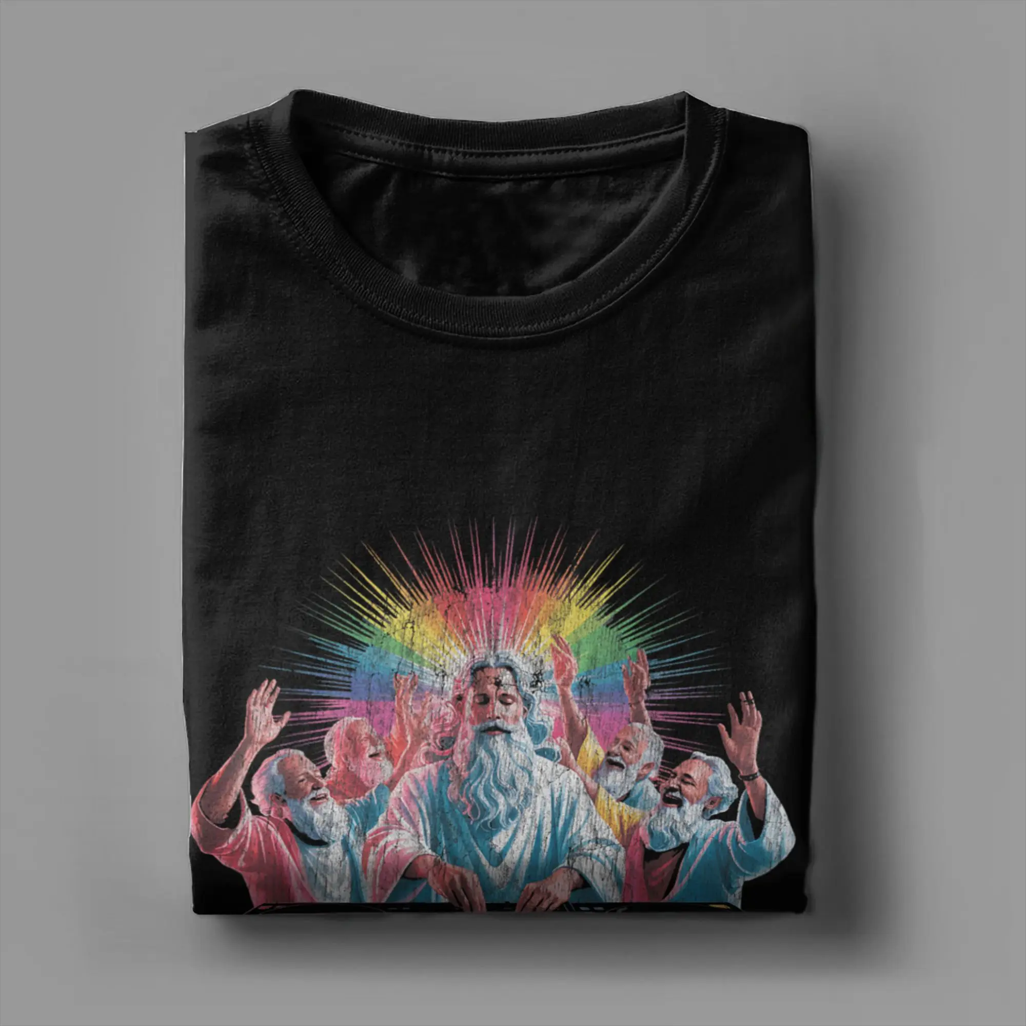 Jesus Last Set Glitchy DJ EDM Techno Rave T Shirt Men Funny T-Shirts Round Collar  Tee Shirt Short Sleeve Clothing Gift Idea