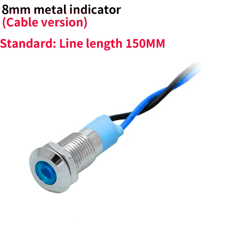 8mm wired  LED Metal Indicator Light Waterproof Signal Lamp Light 3-6V 12-24V Wires Connect  Brass Nickel PlatingGreen Red Blue