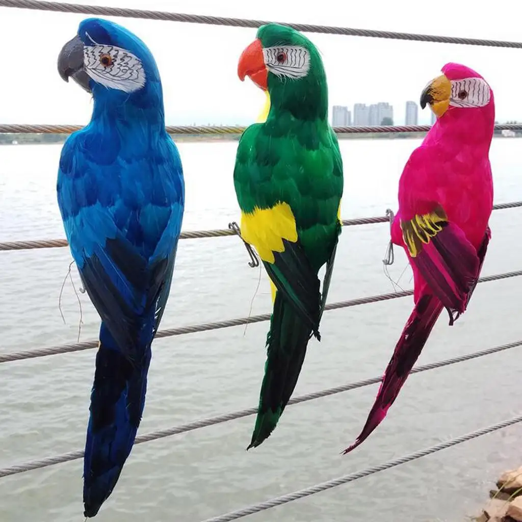 Lifelike Artificial Garden Bird Foam Feathered Parrot Decorative Statue for Home Patio Yard Accent