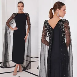 Customized  Evening Jersey Beading Sequined Valentine's Day A-line O-Neck Bespoke Occasion Gown Midi Dresses