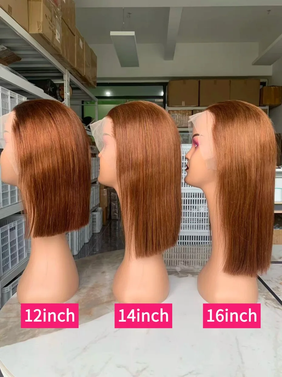 High Quality Vietnamese Hair 250 Density 13x4 Lace Frontal Wig #4 Light Brown Straight Bob Wig Lace Front Wigs 100% Human Hair