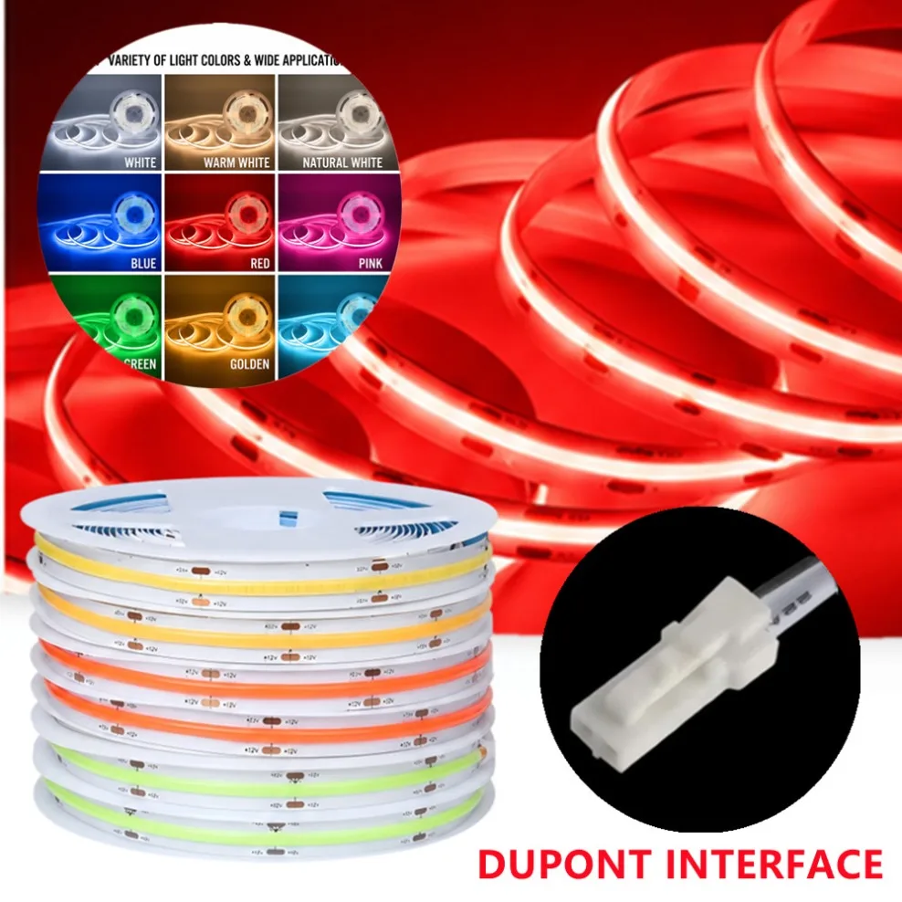 DC12V24V LED Strip Lights COB Lamp with DuPont Connector Suitable for Centralized Power Supply Kitchen Cabinet Layered Lighting