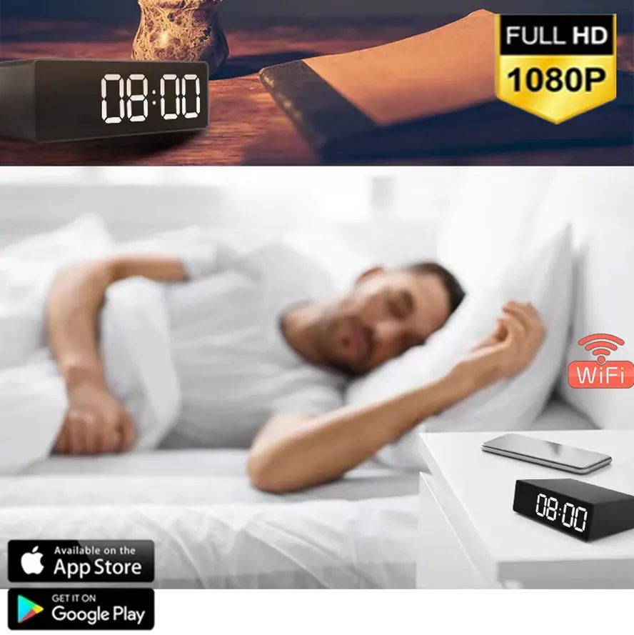 

Цифровые часы, камеры, 4K HD, беспроводная умная видеокамера с видеорегистратором ночного видения, обнаружение движения, домашняя безопасность