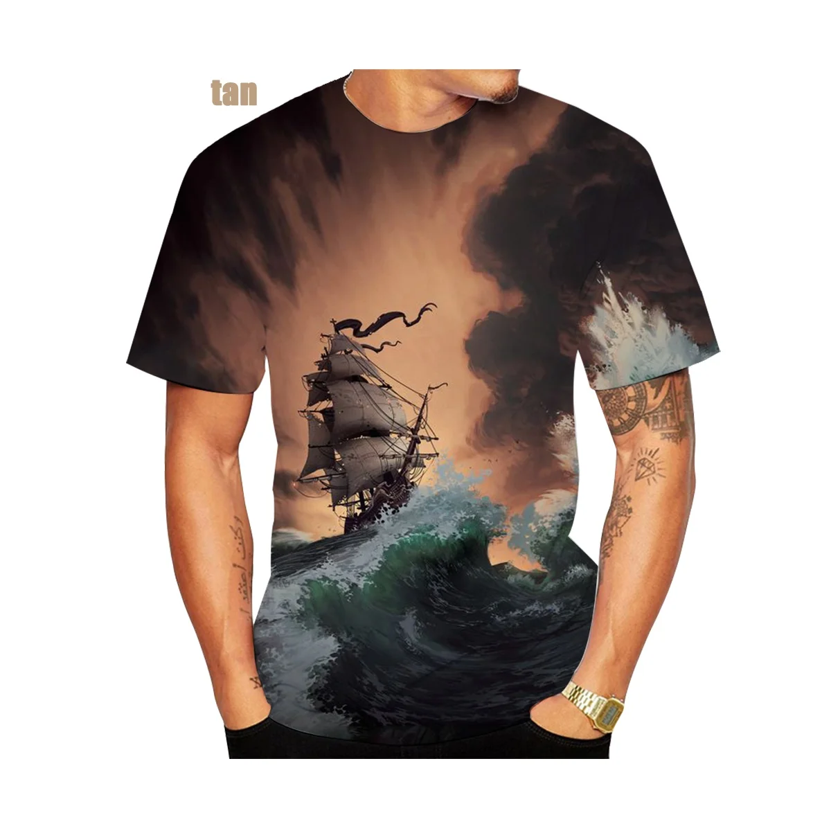 Summer Hot Sale Fashion Personality Funny Short sleeved Pirate Ship Men\'s 3D Printed T-shirt Casual Street Shirt