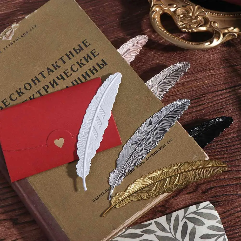 Stationery Retro Metal Feather Bookmark Ins Ethnic Style Feather Pendants Bookmark Beautiful Creative Bookmark Photography Tools