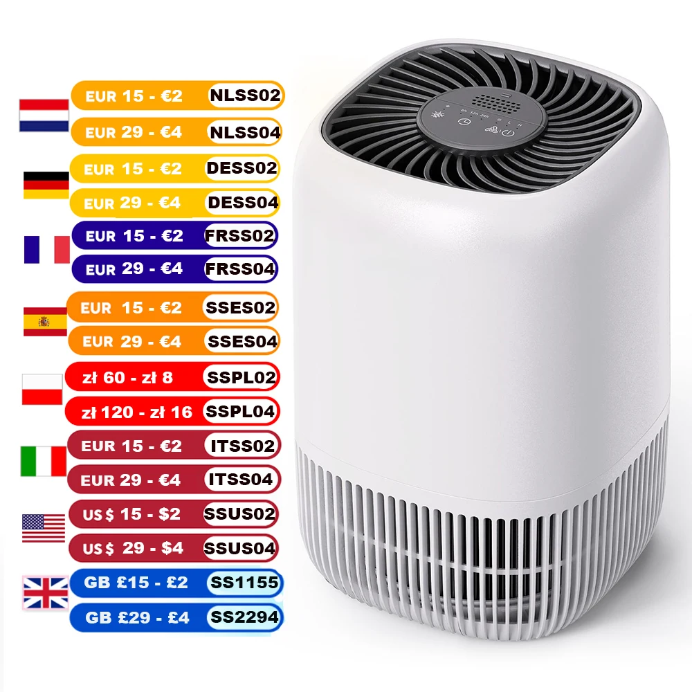 Purificadores de aire AROEVE para el hogar del dormitorio, limpiador de filtros con fragancia, filtro HEPA para humo, olores, alergias, polen, temporizador para mascotas
