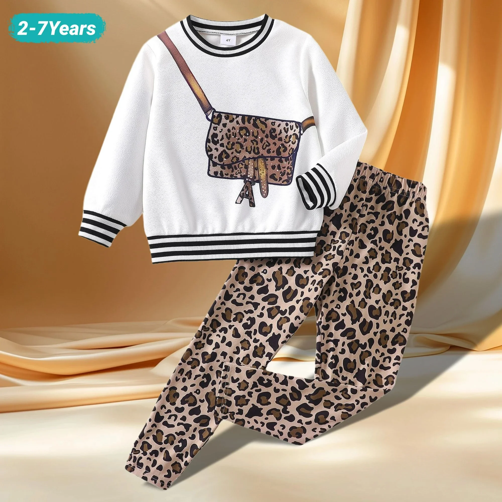

New Clothing Set for Kids Girls Long Sleeve Top+pant Spring Autumn Children Outfits Casual Leopard Print Ventilate Girls Suit