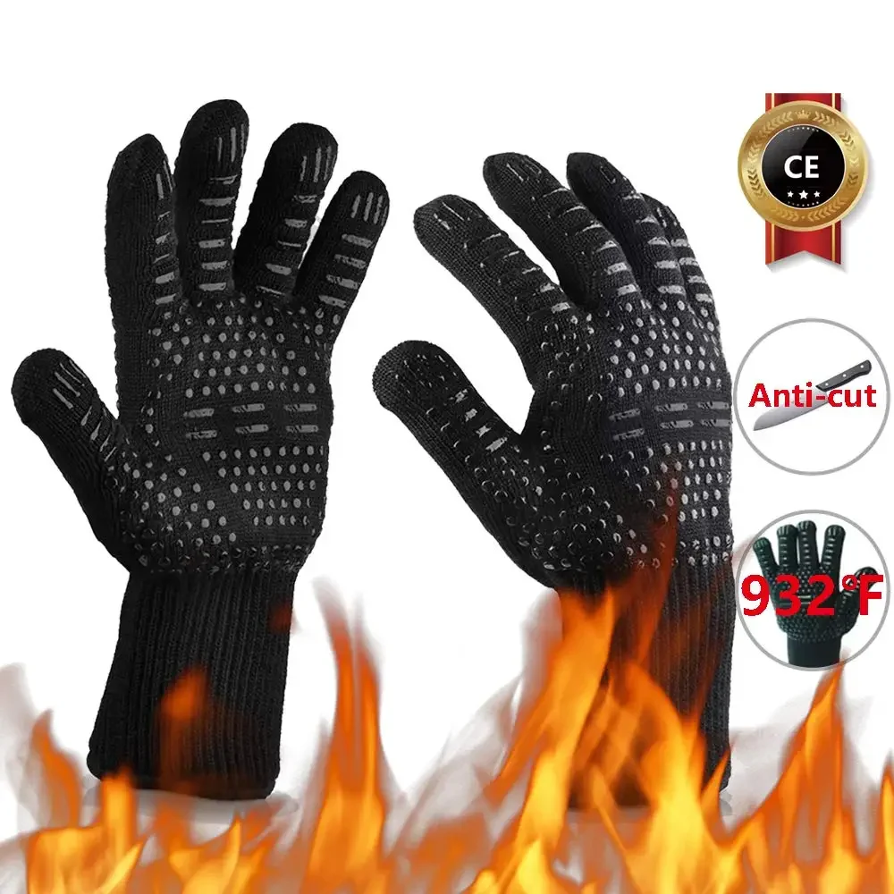 Heat-resistant Thick Silicone Baking Barbecue grill gloves, High-grade layer anti-skid, kitchen safety cooking oven