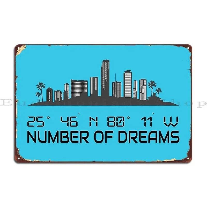 Miami Skyline Silhouette Gps Coordinates Florida Metal Plaque Poster Funny Designing Cinema Garage Create Tin Sign Poster