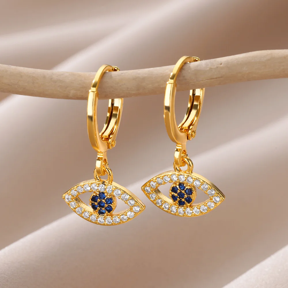 New in Zircon Evil Eye Earrings For Women Gold Color Stainelss Steel Earring Wedding Aesthetic Vintage Jewelry Gift brincos