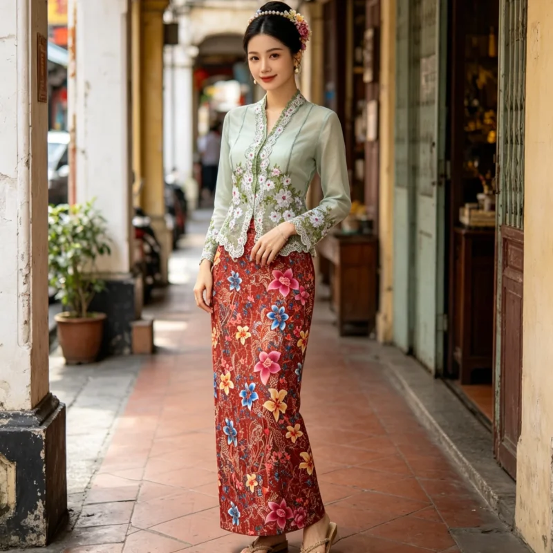 Batik Sarong Wrap - Petite robe chemise rétro à col