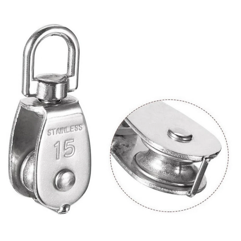 4pcs Stainless Steel Pulley M15 Single Wheel Swivel Lifting Rope Pulley Set Lifting Wheel Tools
