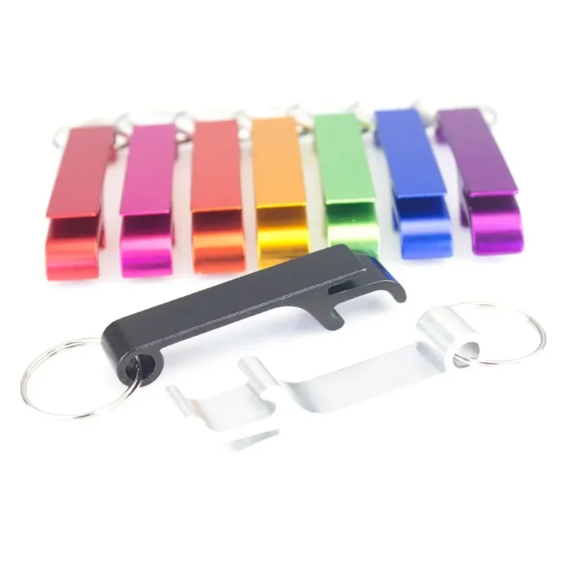 Colorful 4 In 1 Bottle Opener Key Chain Chain Portable Metal Beer Bar Open Bottle Tool Summer Beverage Beer Accessories