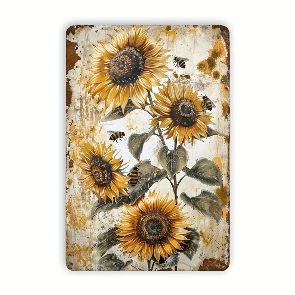 Vintage Sunflower Metal Wall Art, 8x12inch Rustic Iron Art Signs, Suitable for Garden, Yard, and Home Decoration