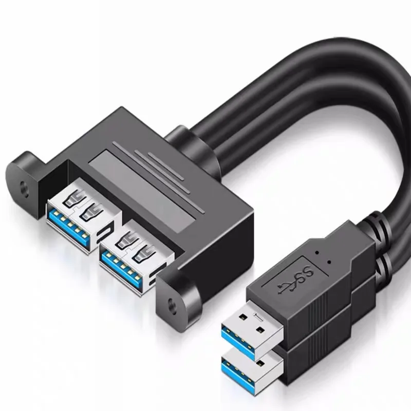 Dual USB 3.0 Combo Male to Female Extension Cable with Screw Panel Mount Holes 50cm/1M And 30cm/100cm Options for Data Transfer