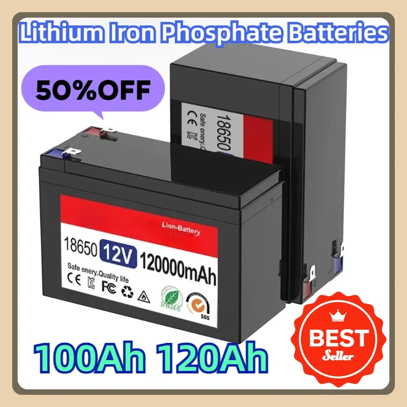 

Lifepo4 12v 100Ah 120Ah Pack Lithium Iron Phosphate Batteries Built-in BMS For Solar Boat+12.6V Charger Bateria