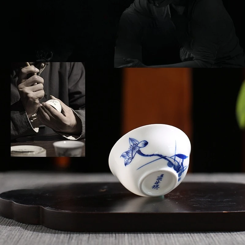 Jingdezhen Hand‑painted Blue White Porcelain Tasting Cup Single Ceramic Kung Fu Small Tea Cup Tea Bowl Drinkware