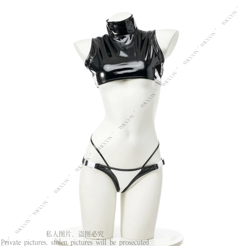 Leather Short Tank Top Dating Outfit Role Play Woman Adult Sexy Daily Night Black Cosplay Costume Anime Two Dimensions Nijigen