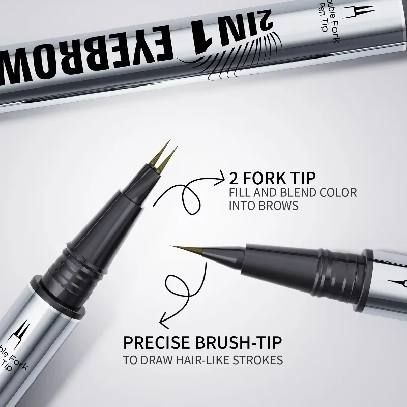 Two-in-one Liquid Eyebrow Pencil Two-pronged Eyebrow Pencil Waterproof Curved Eyebrow Pen With Fork And Precise Brush Tip