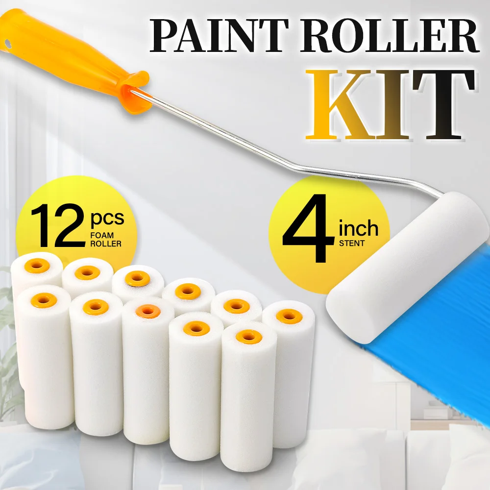 13PCS 10CM Sponge Paint Roller Mini Paint Roller Cover Replacement Paint Roller Nap Reusable with Handles Painting Tool Set