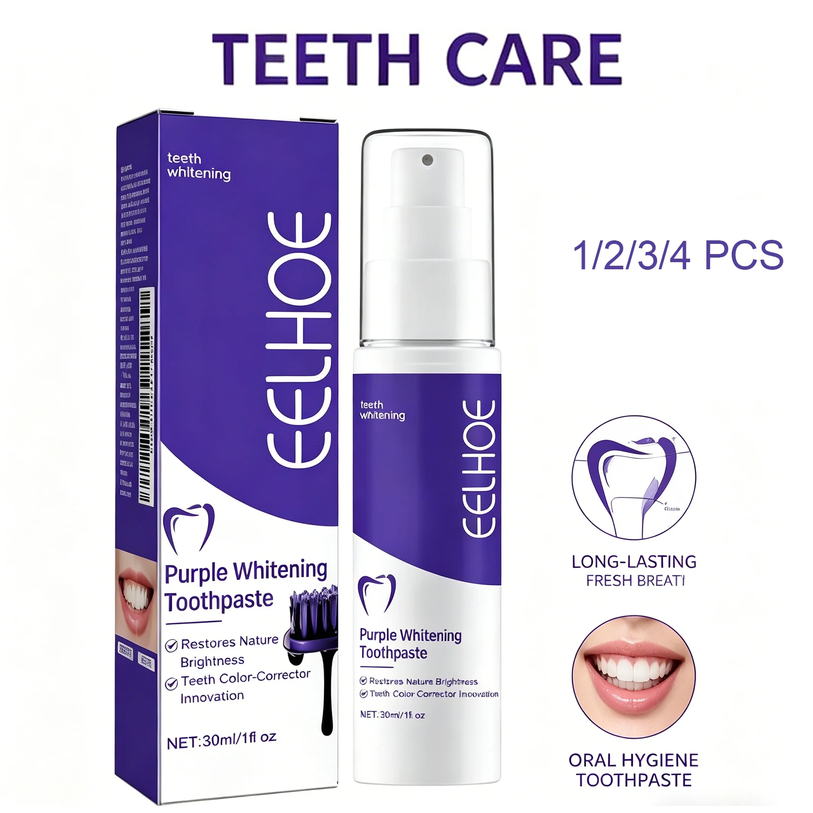 Teeth Whitening Crest - ยาสีฟันสีม่วง ฟอกฟันขาว ขจัดคราบเหลือง ต่อต้านหินปูน ลมหายใจสดชื่น ดูแลสุขภาพช่องปาก
