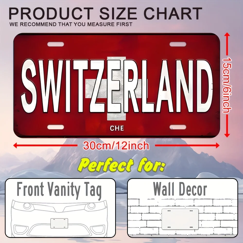 Switzerland Alpine Mountain National Flag Retro 2D Flat Printed License Plate Aluminum Metal Painting High Definition Clear Prin