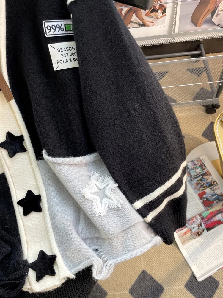 Veste Cardigan de Style ample et paresseux pour femmes, automne et hiver, manteau d'épissure d'étoiles, pulls tricotés doux et collants, haut