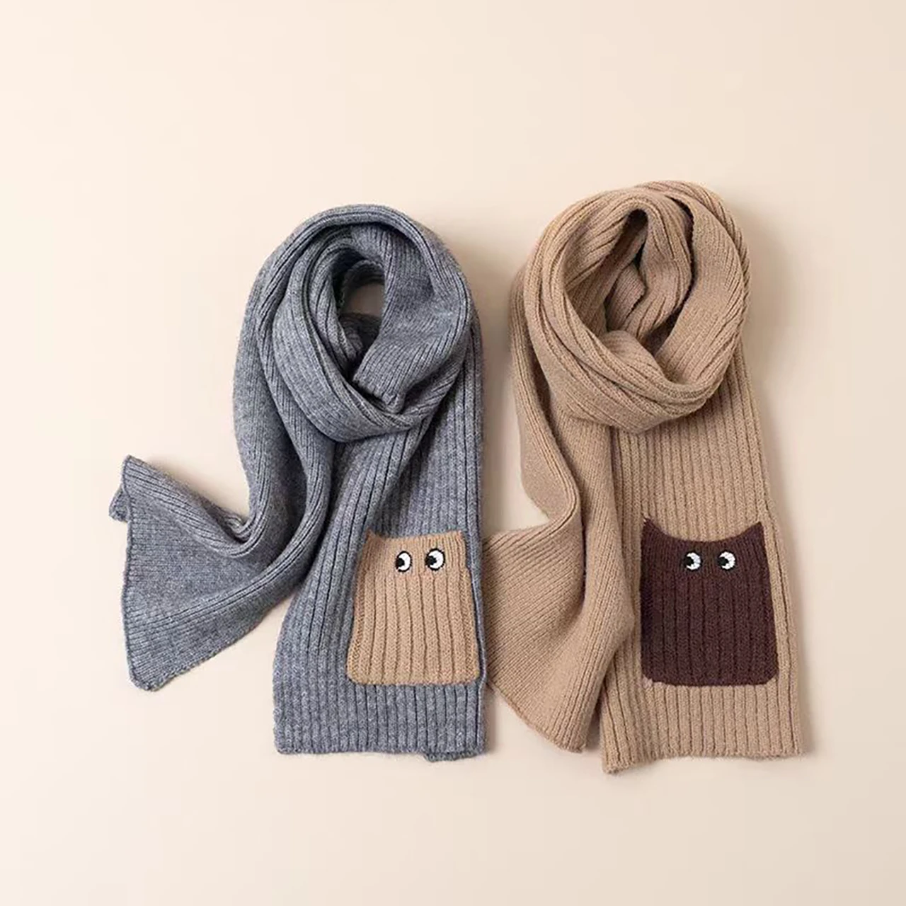 Cute Cartoon Baby Knitted Scarf Autumn Winter Boy Girl Thicken Warm Neck Covers Outdoor Windproof Kids Neckerchief Funny Scarves