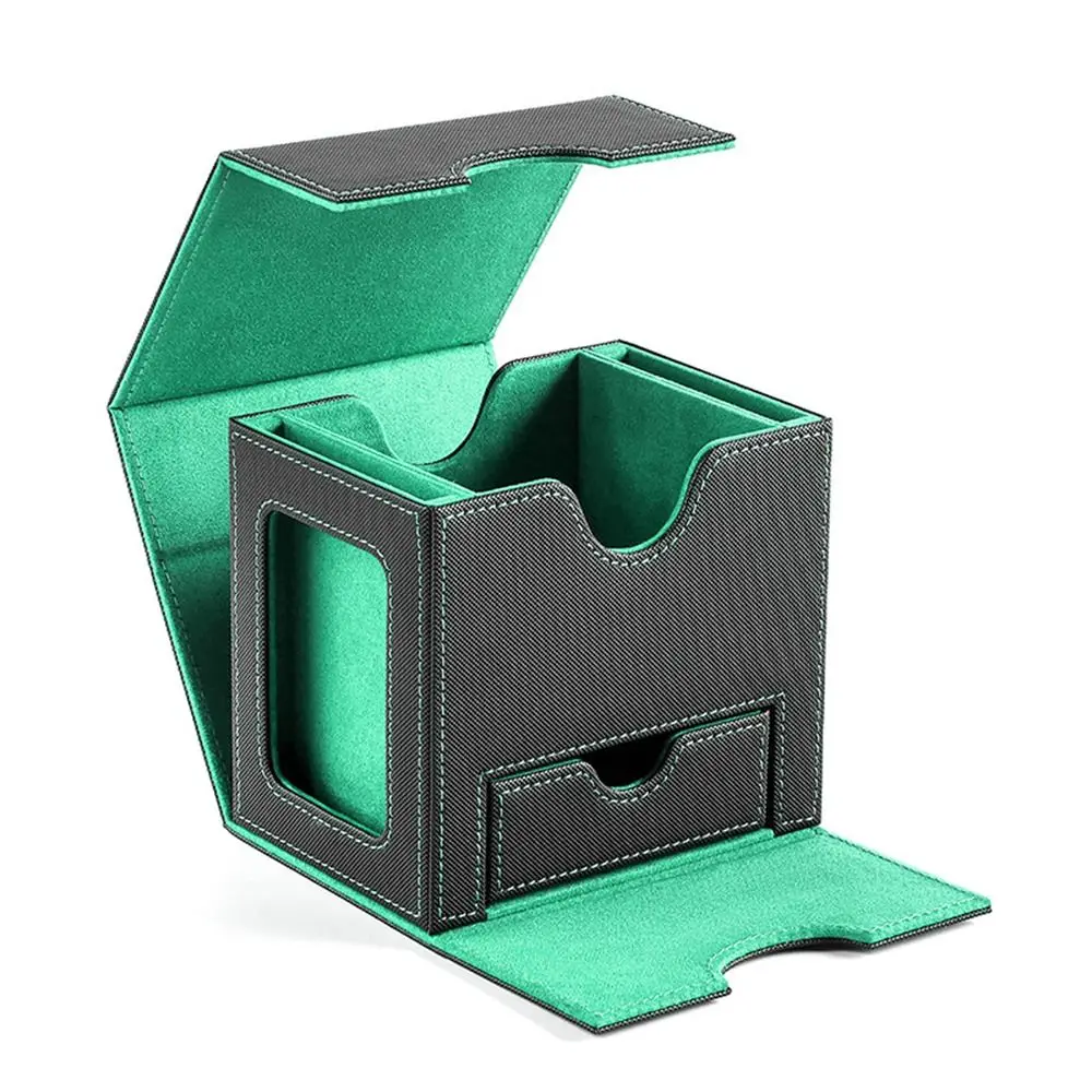 Fashion PU Leather Card Deck Box Flannel Collection Window Collection Box Holds 100Cards Card Stacking Storage Box Children