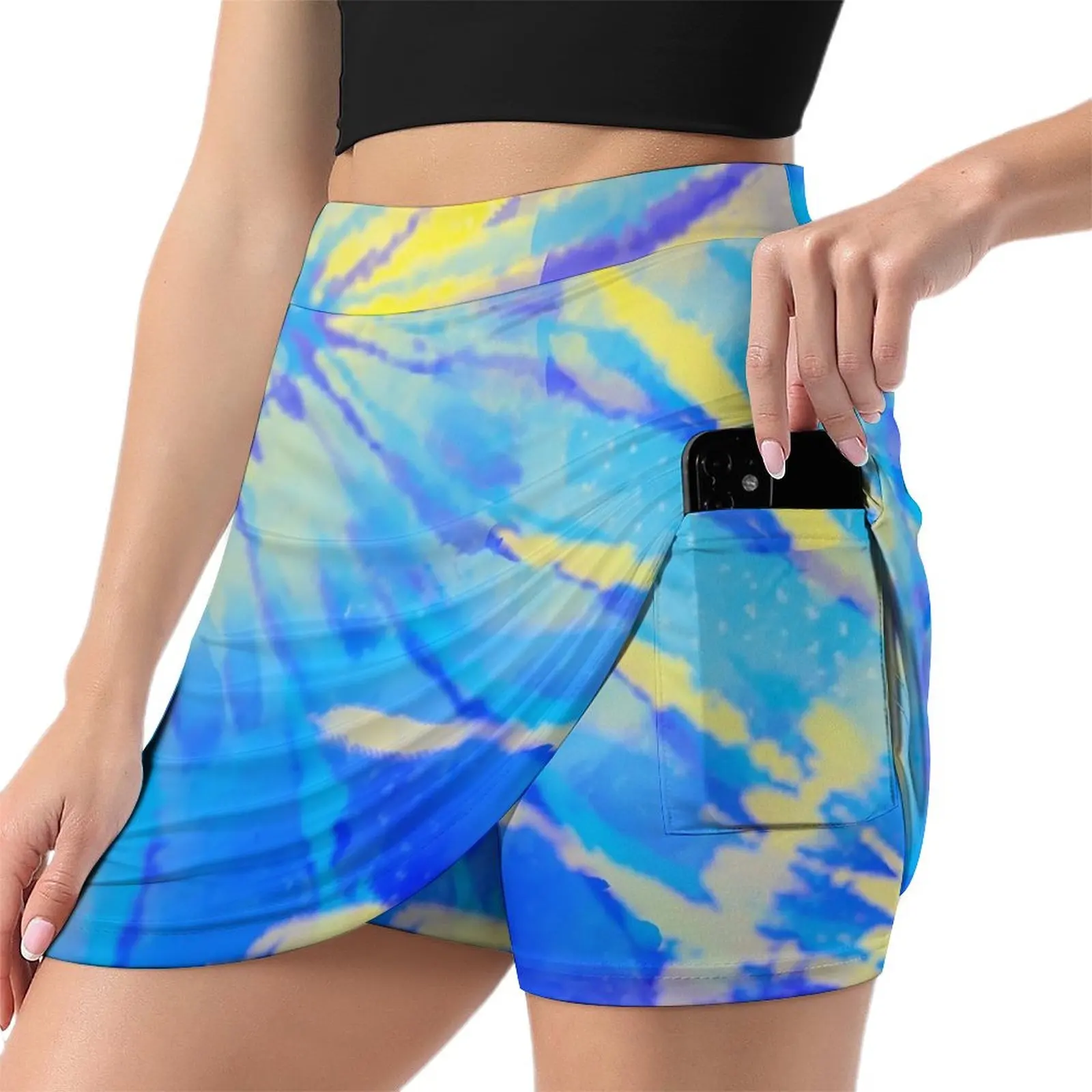 

Blue Tie Dye Skirt Summer Abstract Art Print Y2K Casual A-line Skirts Trendy Mini Skirt Female Pattern Oversized Skort Clothes